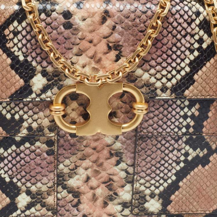 Pre Owned Tory Burch Multicolor Python Embossed Leather Gemini Link Shoulder Bag