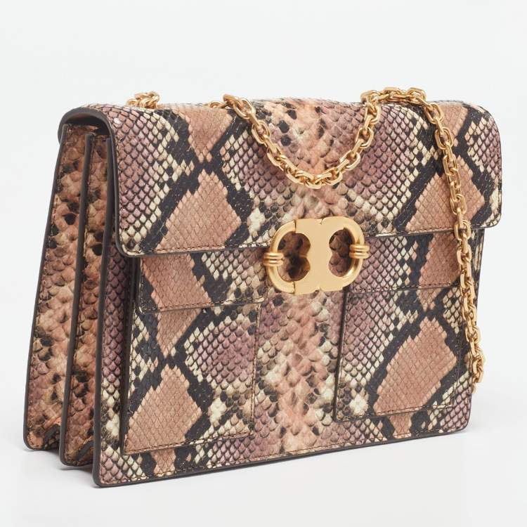 Pre Owned Tory Burch Multicolor Python Embossed Leather Gemini Link Shoulder Bag