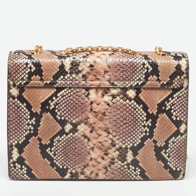 Pre Owned Tory Burch Multicolor Python Embossed Leather Gemini Link Shoulder Bag