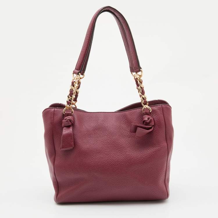 Pre Owned Tory Burch Burgundy Leather Chain Tote