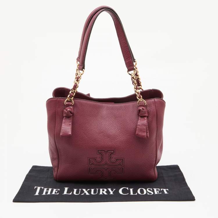Pre Owned Tory Burch Burgundy Leather Chain Tote