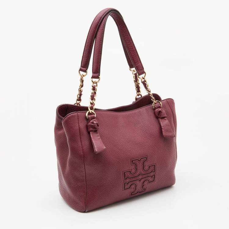 Pre Owned Tory Burch Burgundy Leather Chain Tote