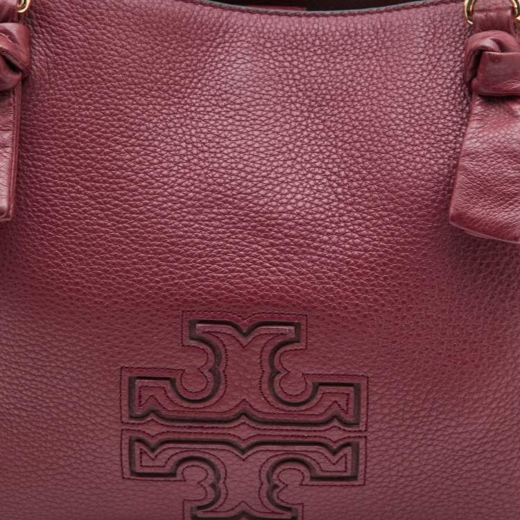Pre Owned Tory Burch Burgundy Leather Chain Tote