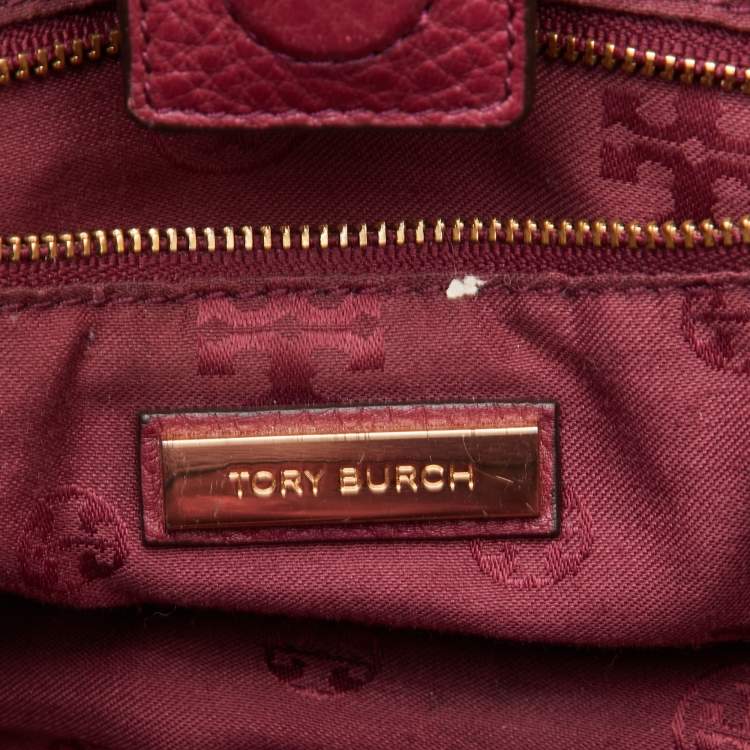Pre Owned Tory Burch Burgundy Leather Chain Tote