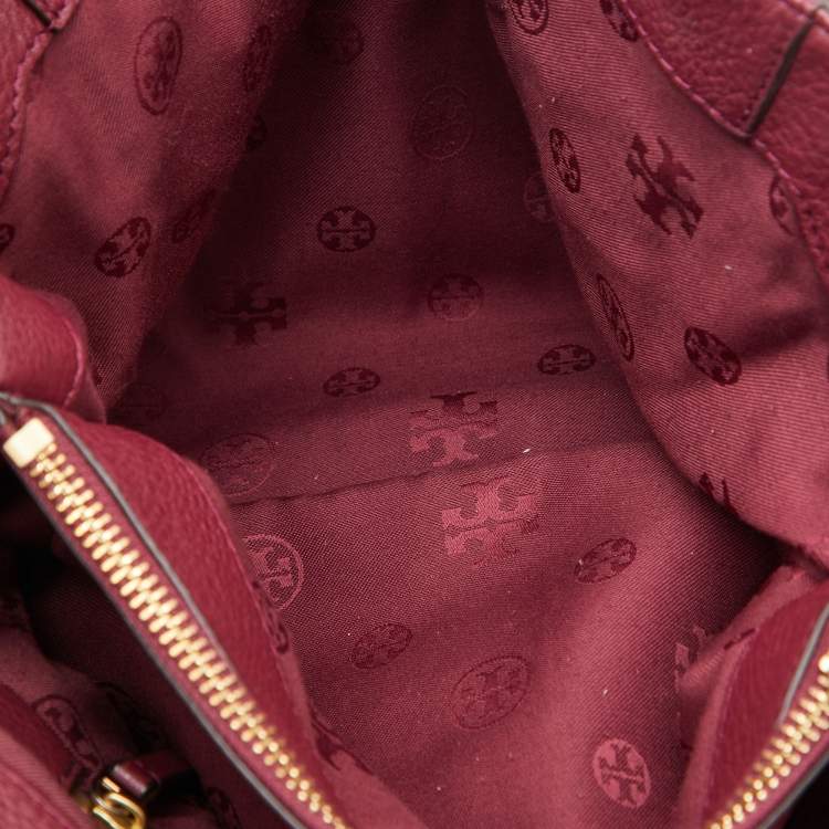 Pre Owned Tory Burch Burgundy Leather Chain Tote