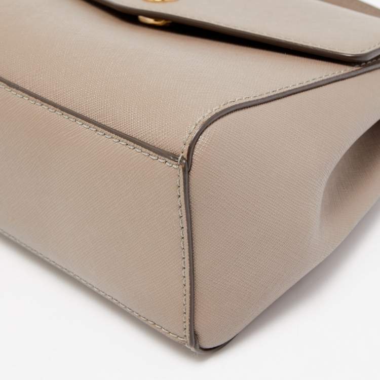 Pre Owned Tory Burch Beige Leather Small Robinson Top Handle Bag
