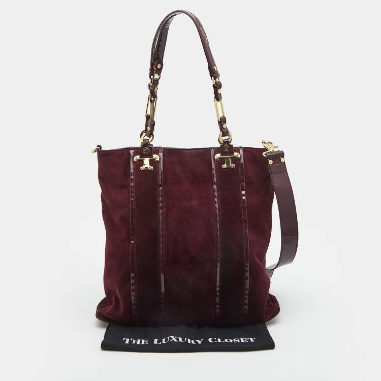 مملوكة مسبقًا Tory Burch Burgundy Suede and Patent Leather Tote