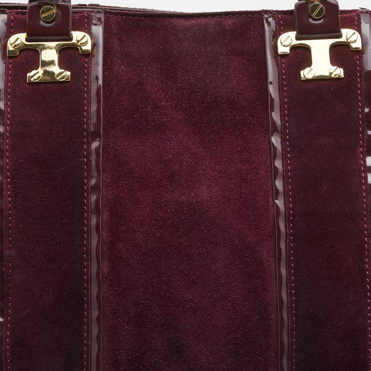 مملوكة مسبقًا Tory Burch Burgundy Suede and Patent Leather Tote