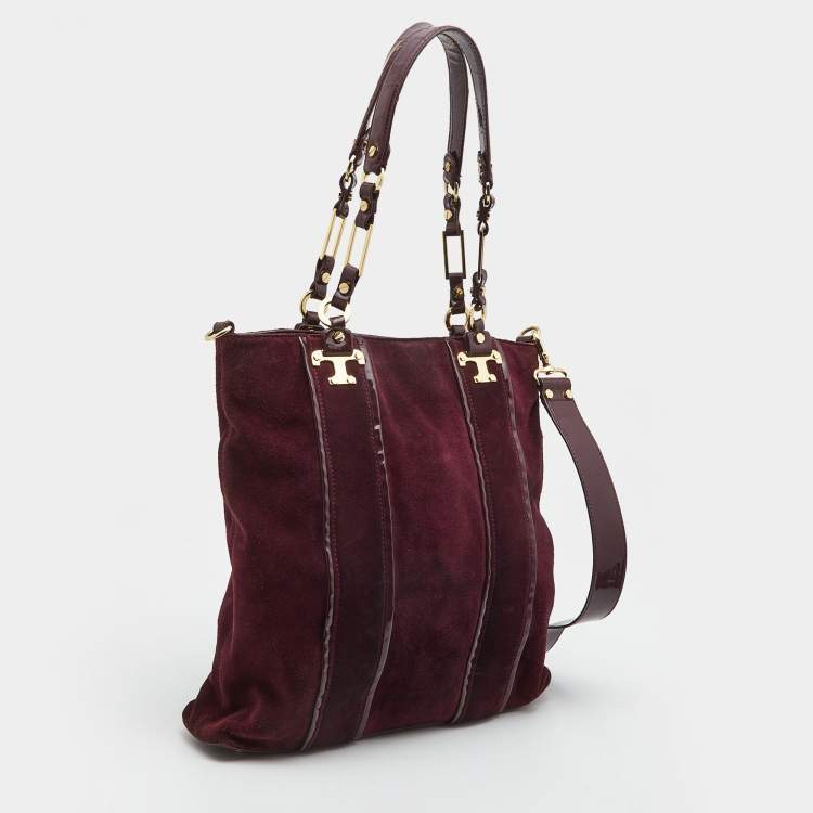 مملوكة مسبقًا Tory Burch Burgundy Suede and Patent Leather Tote