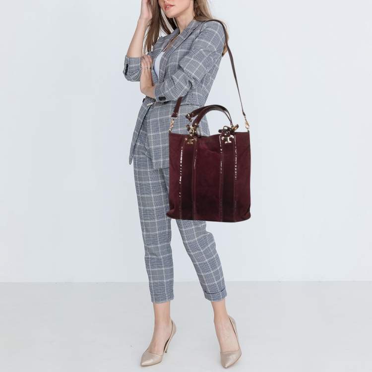 مملوكة مسبقًا Tory Burch Burgundy Suede and Patent Leather Tote