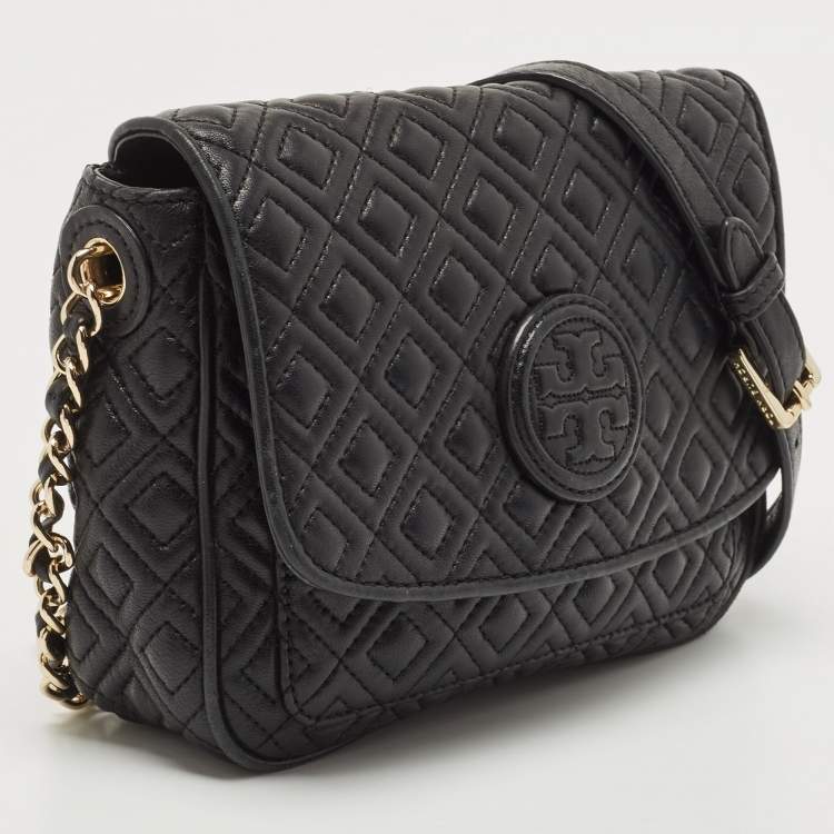 Pre Owned Tory Burch Black Quilted Leather Marion Crossbody Bag