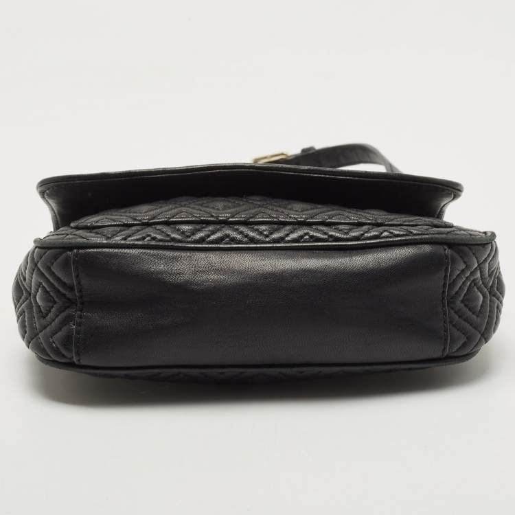 Pre Owned Tory Burch Black Quilted Leather Marion Crossbody Bag