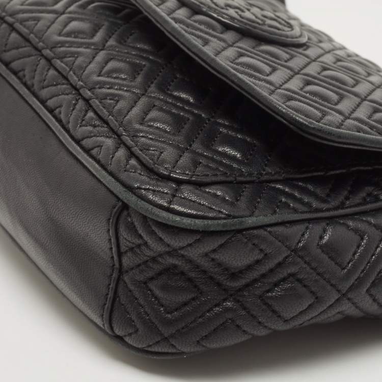 Pre Owned Tory Burch Black Quilted Leather Marion Crossbody Bag