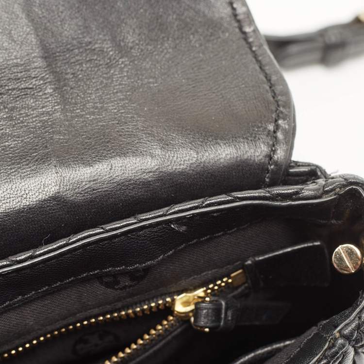 Pre Owned Tory Burch Black Quilted Leather Marion Crossbody Bag
