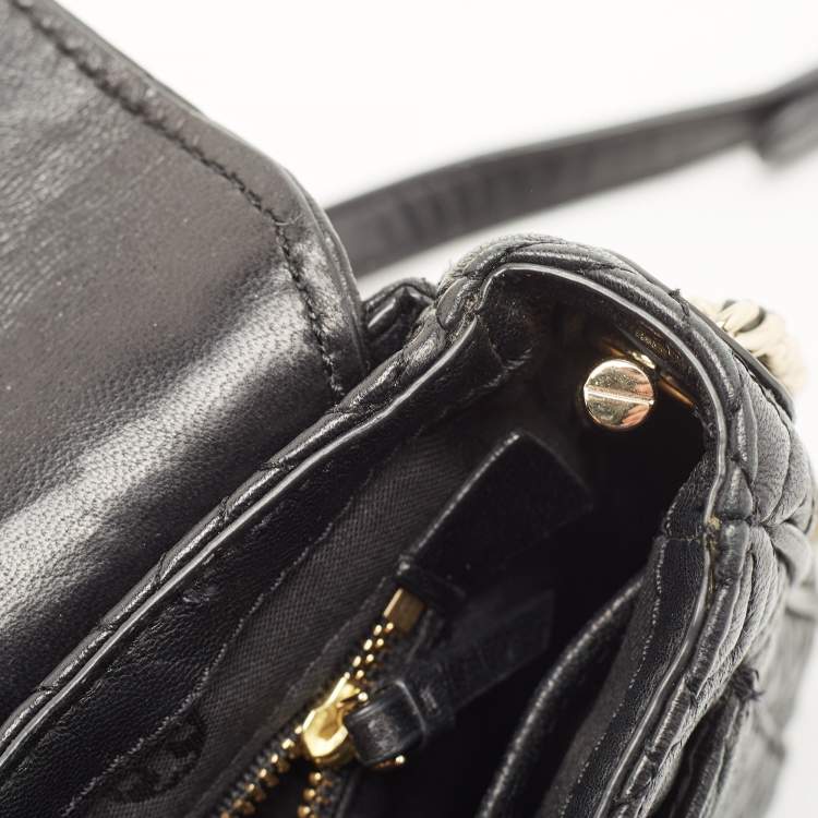 Pre Owned Tory Burch Black Quilted Leather Marion Crossbody Bag