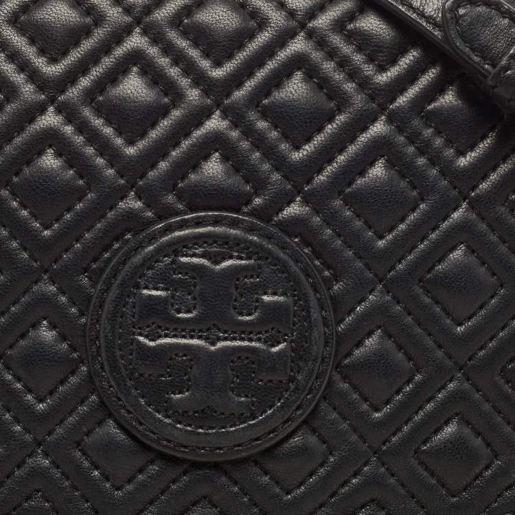 Pre Owned Tory Burch Black Quilted Leather Marion Crossbody Bag