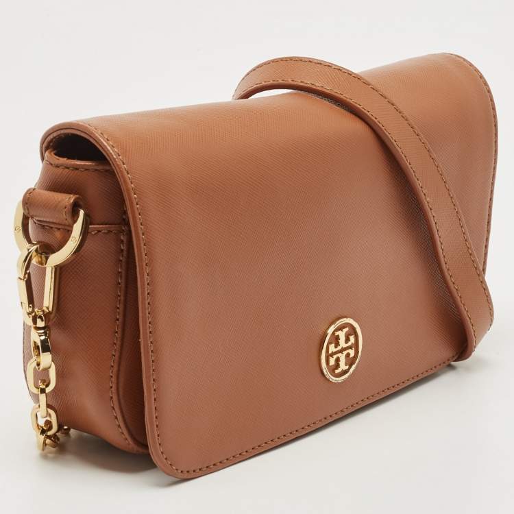 Pre Owned Tory Burch Brown Saffiano Leather Robinson Chain Shoulder Bag