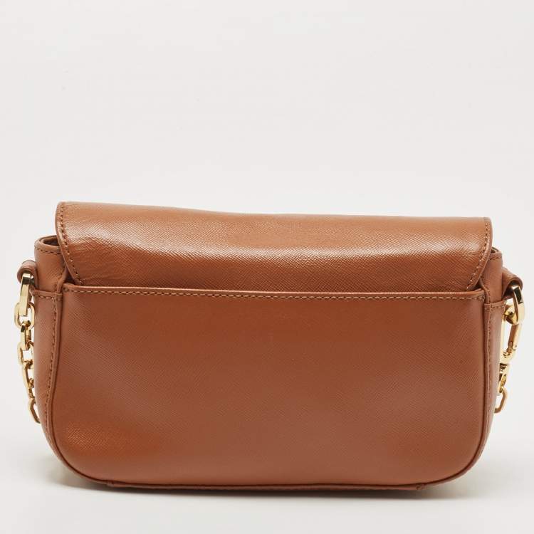 Pre Owned Tory Burch Brown Saffiano Leather Robinson Chain Shoulder Bag