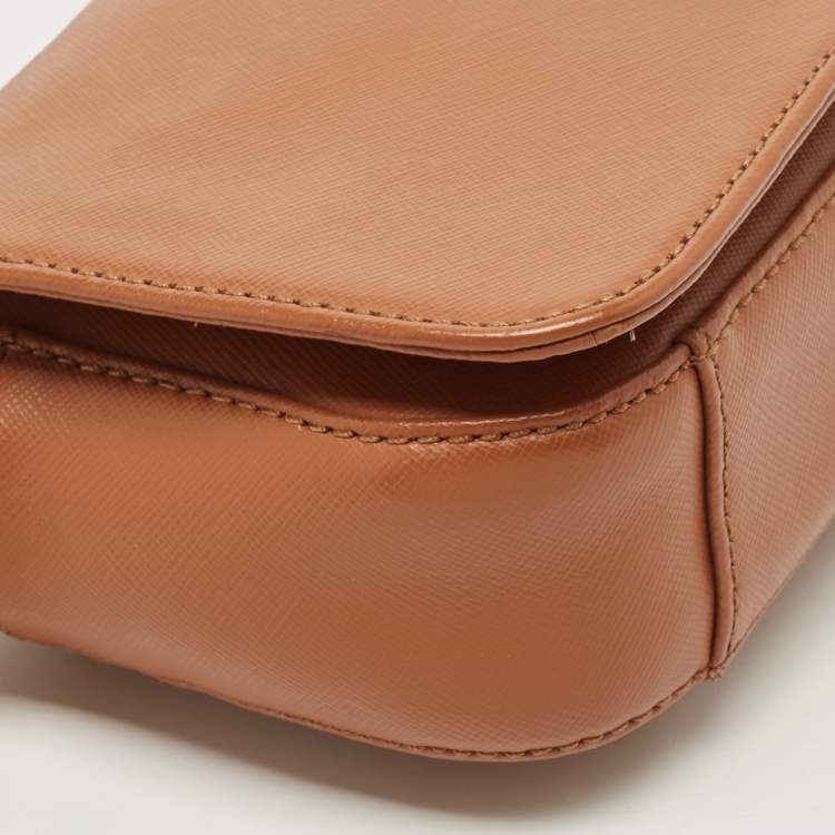 Pre Owned Tory Burch Brown Saffiano Leather Robinson Chain Shoulder Bag