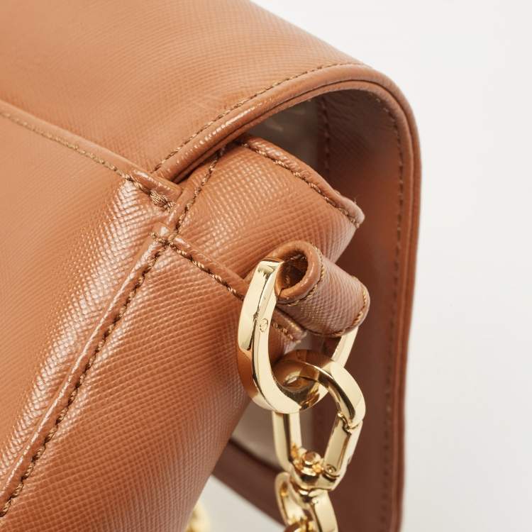 Pre Owned Tory Burch Brown Saffiano Leather Robinson Chain Shoulder Bag