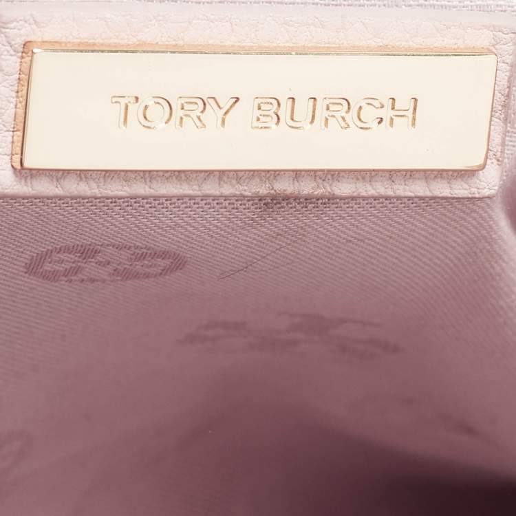 Pre Owned Tory Burch Light Pink Leather Small Britten Slouchy Tote
