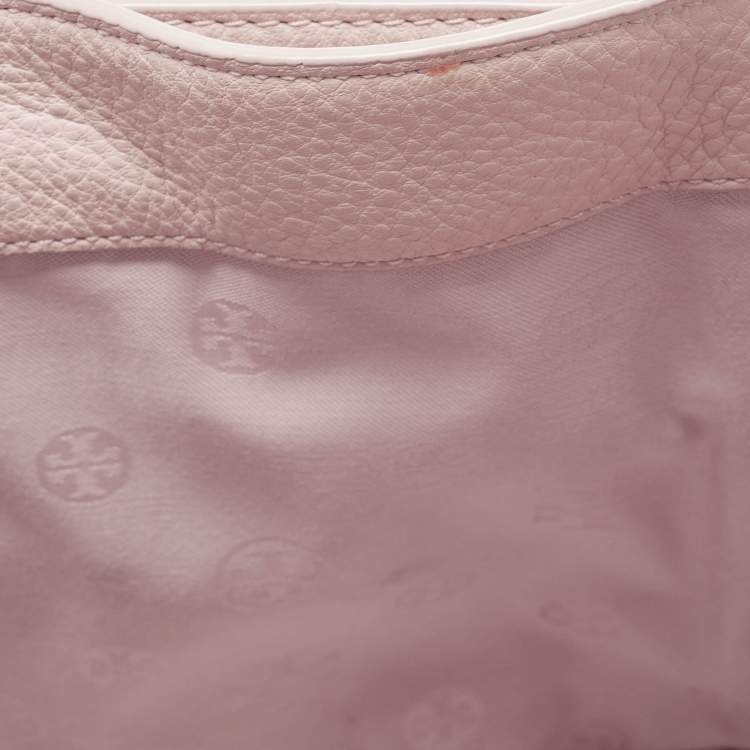 Pre Owned Tory Burch Light Pink Leather Small Britten Slouchy Tote