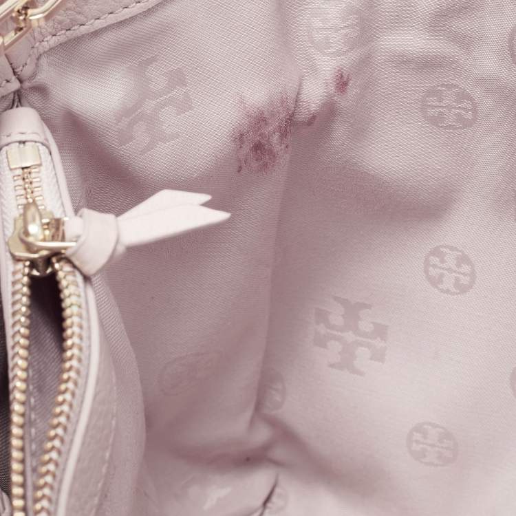 Pre Owned Tory Burch Light Pink Leather Small Britten Slouchy Tote