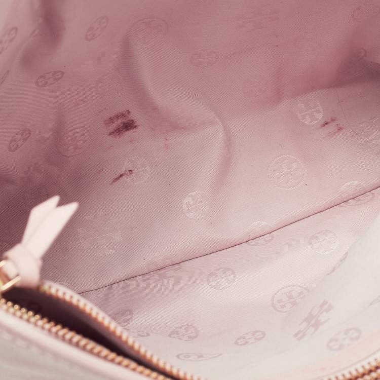 Pre Owned Tory Burch Light Pink Leather Small Britten Slouchy Tote