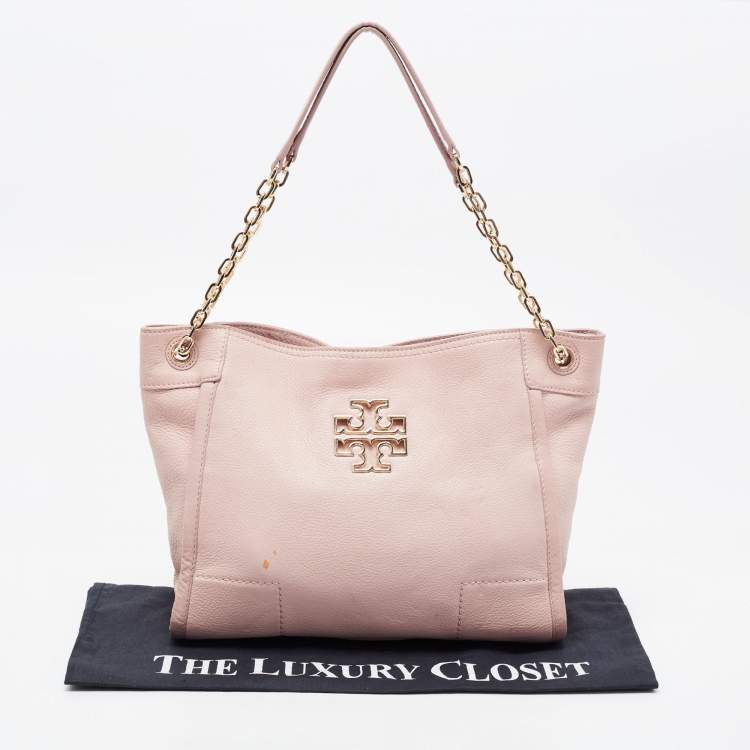 Pre Owned Tory Burch Light Pink Leather Small Britten Slouchy Tote