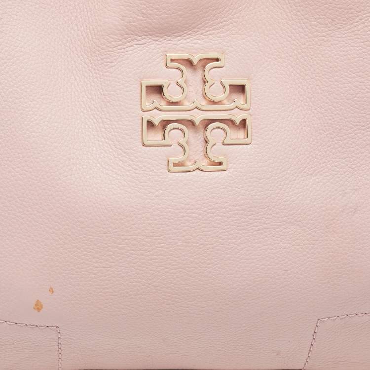 Pre Owned Tory Burch Light Pink Leather Small Britten Slouchy Tote