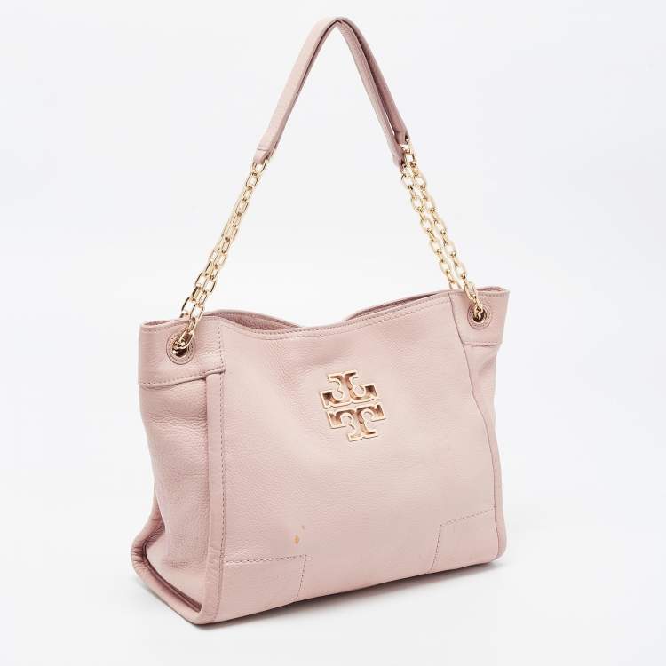 Pre Owned Tory Burch Light Pink Leather Small Britten Slouchy Tote