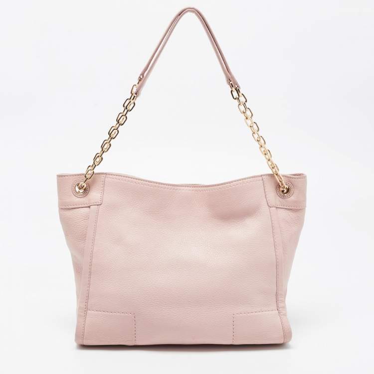 Pre Owned Tory Burch Light Pink Leather Small Britten Slouchy Tote