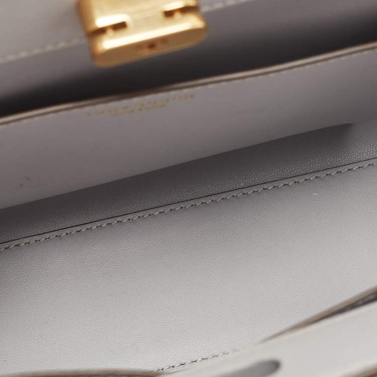 Pre Owned Tory Burch Grey Croc Embossed Leather Lee Radziwill Top Handle Bag