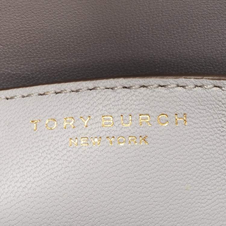 Pre Owned Tory Burch Grey Croc Embossed Leather Lee Radziwill Top Handle Bag