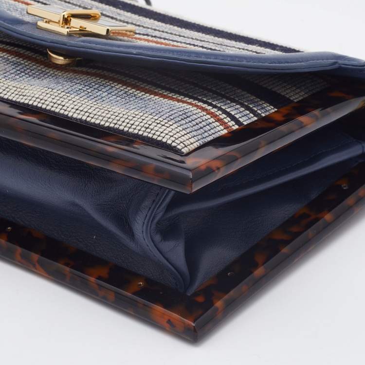 Pre Owned Tory Burch Multicolour Stripe Nylon and Leather Flap Chain Linked Shoulder Bag