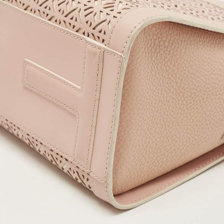 Pre Owned Tory Burch Light Pink Cut-Out Leather Zip Tote 