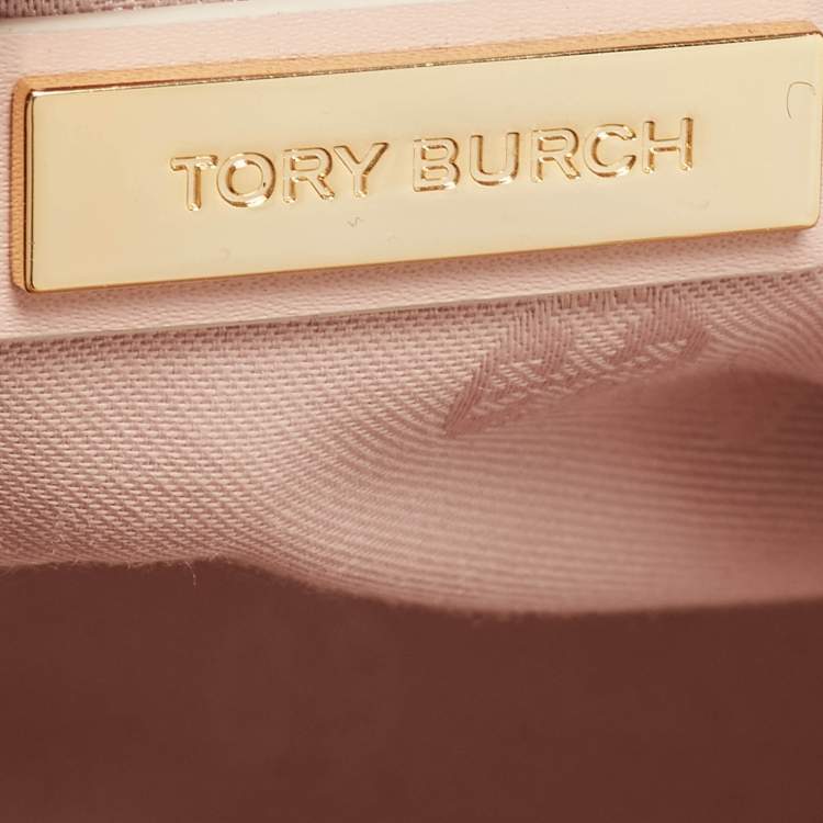 Pre Owned Tory Burch Light Pink Cut-Out Leather Zip Tote 