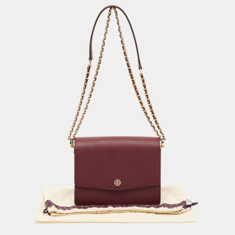 Pre Owned Tory Burch Burgundy Leather Robinson Convertible Shoulder Bag