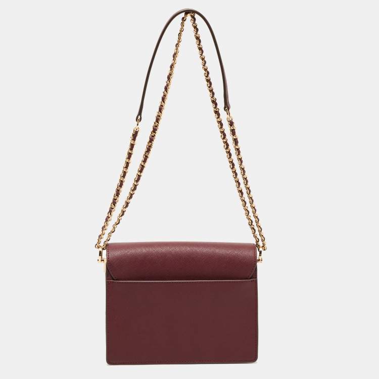 Pre Owned Tory Burch Burgundy Leather Robinson Convertible Shoulder Bag