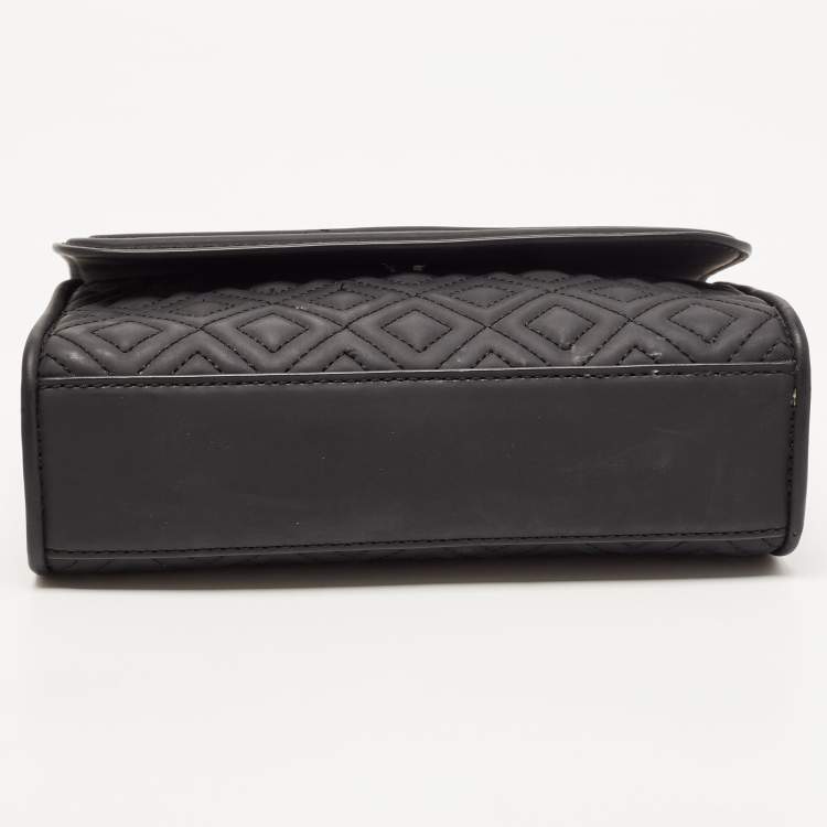 Pre Owned Tory Burch Black Matte Rubber PU Small Fleming Shoulder Bag