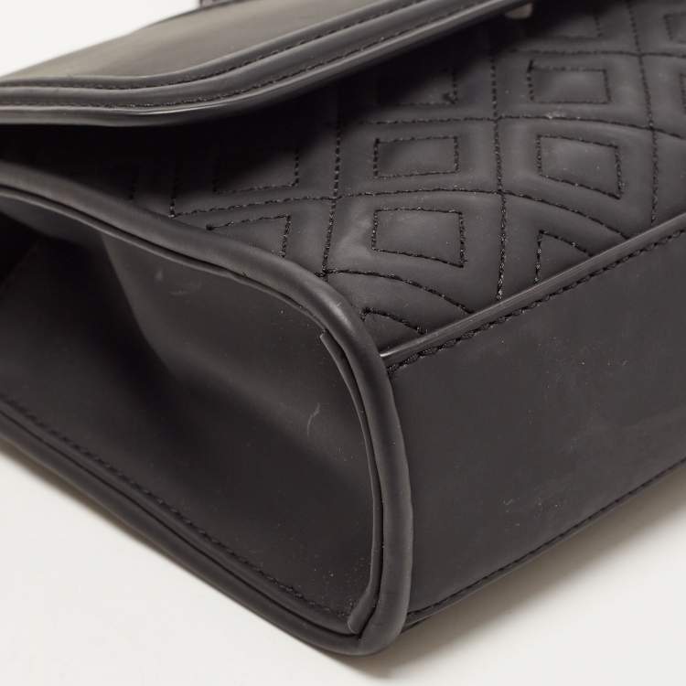 Pre Owned Tory Burch Black Matte Rubber PU Small Fleming Shoulder Bag