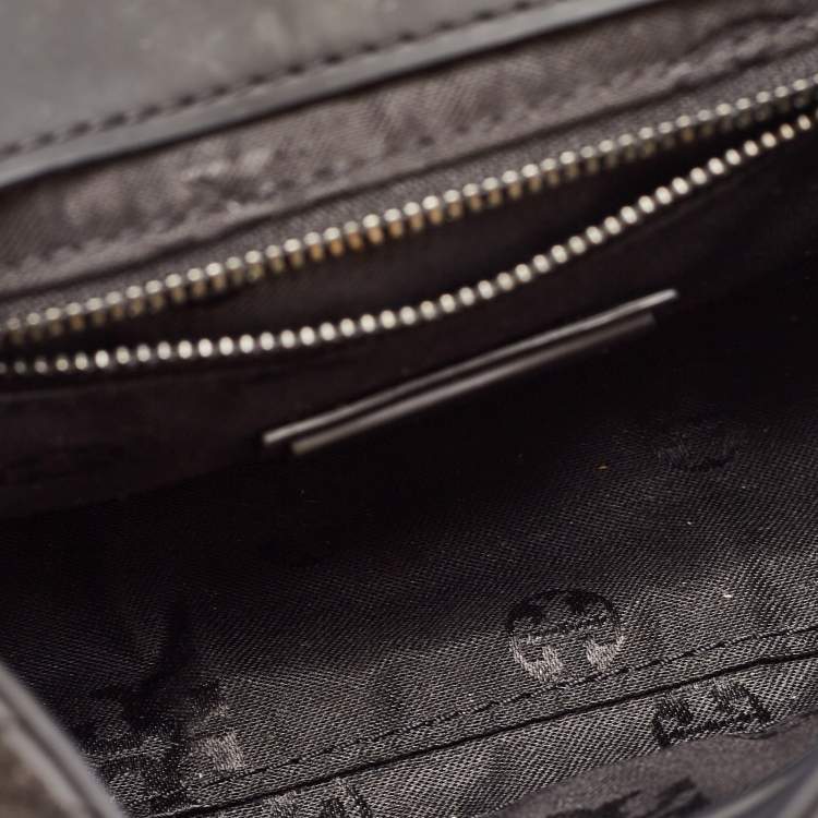 Pre Owned Tory Burch Black Matte Rubber PU Small Fleming Shoulder Bag