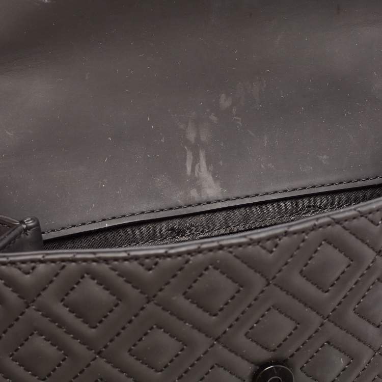 Pre Owned Tory Burch Black Matte Rubber PU Small Fleming Shoulder Bag