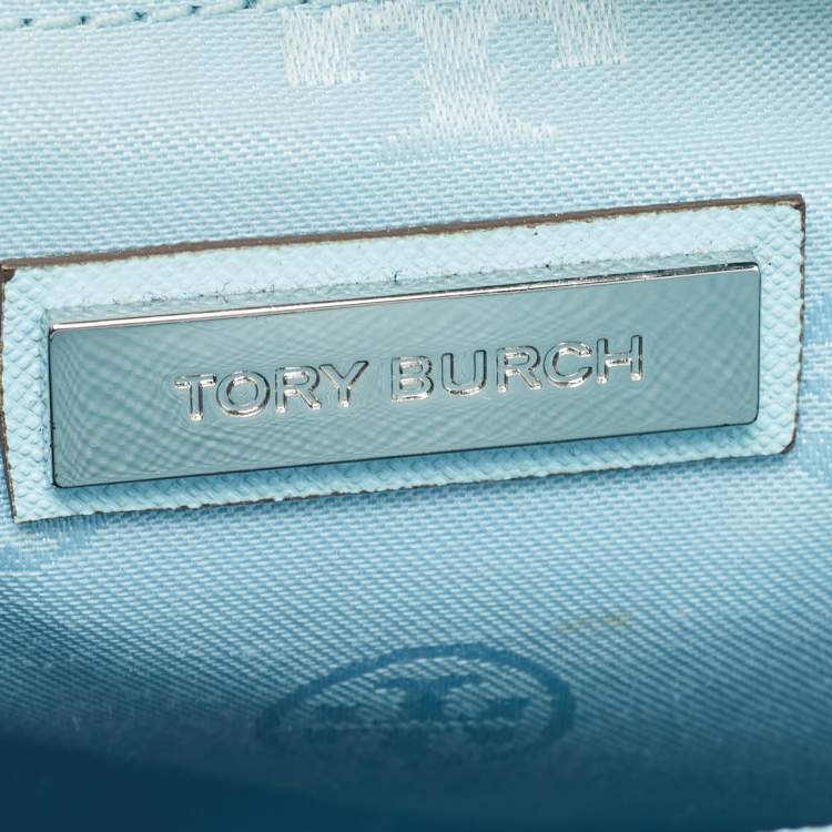 Pre Owned Tory Burch Sky Blue Leather Robinson Tote