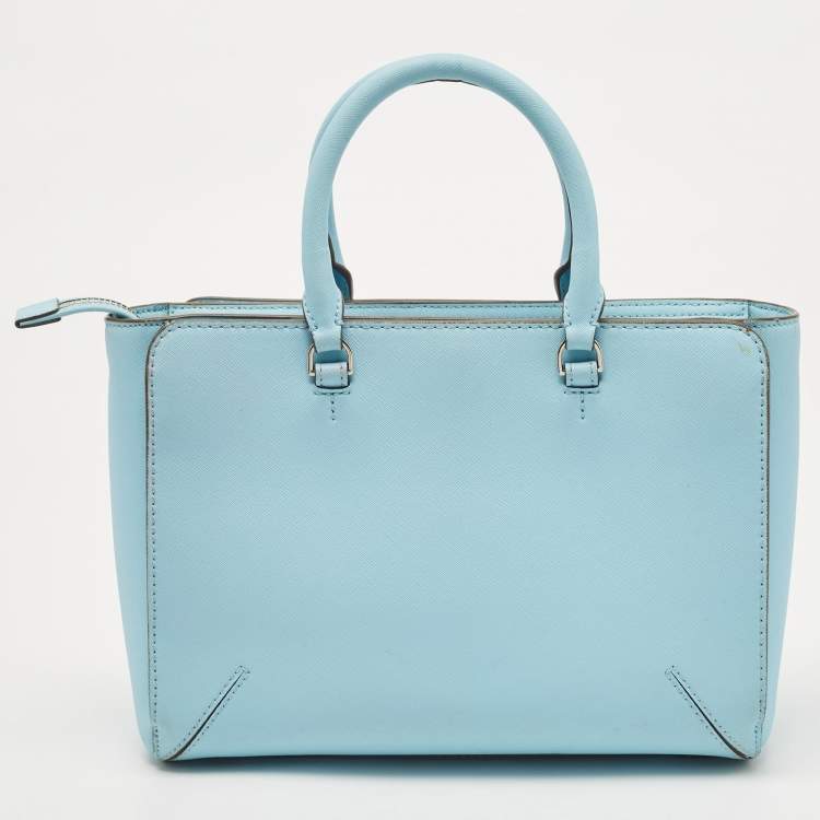 Pre Owned Tory Burch Sky Blue Leather Robinson Tote