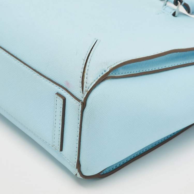 Pre Owned Tory Burch Sky Blue Leather Robinson Tote