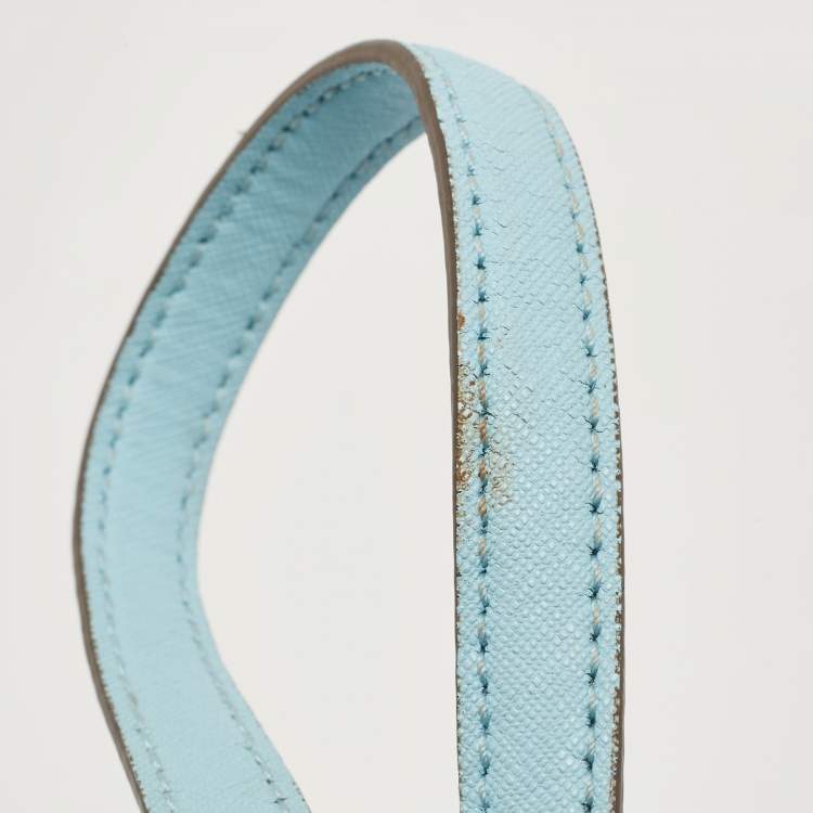 Pre Owned Tory Burch Sky Blue Leather Robinson Tote