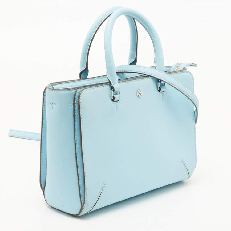 Pre Owned Tory Burch Sky Blue Leather Robinson Tote