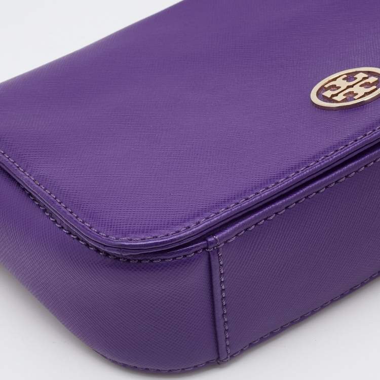 Pre Owned Tory Burch Purple Leather Mini Robinson Chain Shoulder Bag
