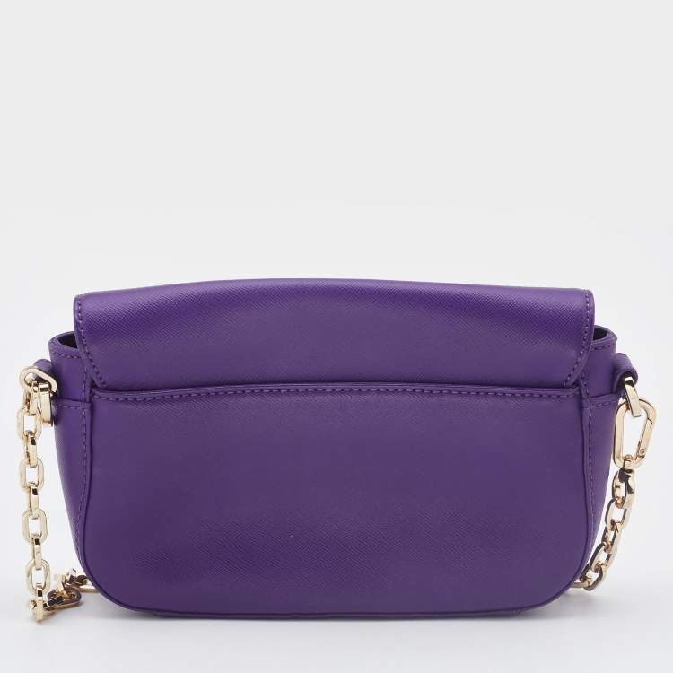 Pre Owned Tory Burch Purple Leather Mini Robinson Chain Shoulder Bag
